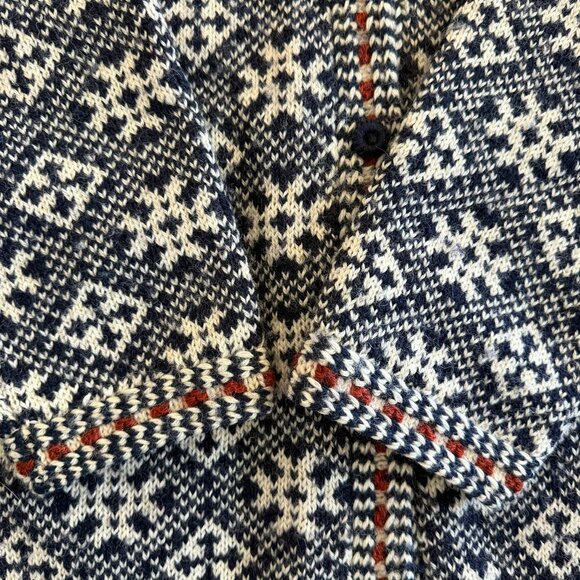 VINTAGE 80s Nordic Wool Cardigan Sweater Navy Blue L/XL - Picture 7 of 11